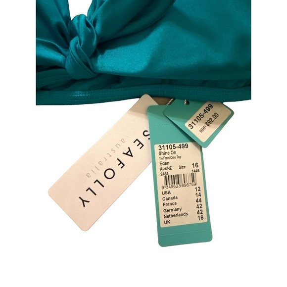 Seafolly Women's Shine On Tie Front Crop Bikini Top Swimsuit Size 12 Blu… - Picture 4 of 5
